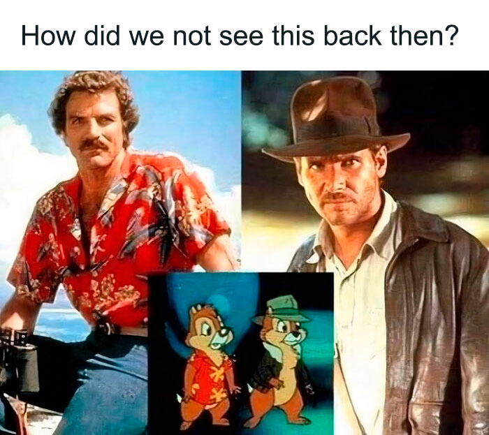 Humorous comparison showing 90s nostalgic posts featuring iconic movie characters and their cartoon counterparts.