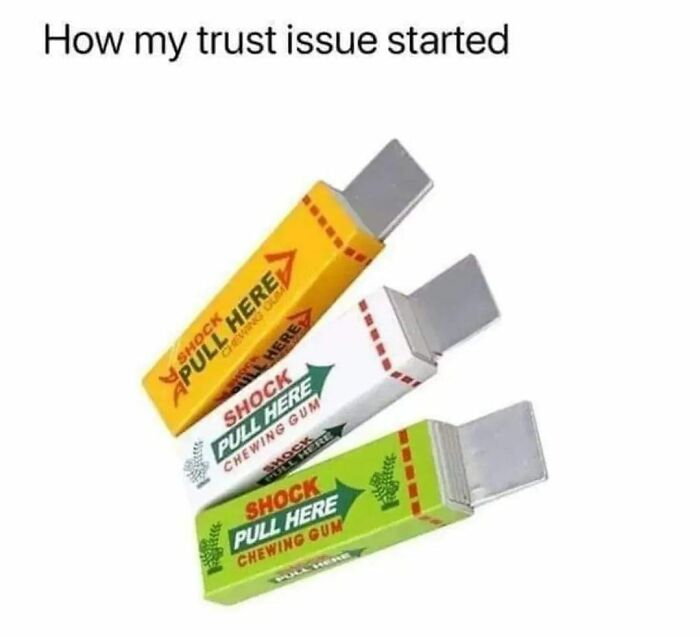 Three vintage shock chewing gum packs with pull tabs, illustrating nostalgic posts capturing the magic of growing up in the ’90s.