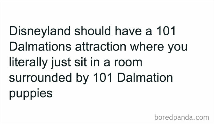 Nostalgic post imagining a Disneyland 101 Dalmatians attraction with a room full of Dalmatian puppies from the ’90s.