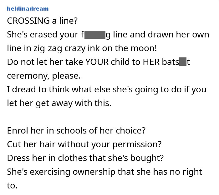 Text about MIL demanding baby get a more Christian name, causing discomfort to mom over family and religious boundaries.