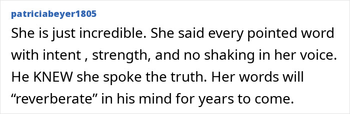 Text post from patriciabeyer1805 praising Kaylee Goncalves’ sister for her strength facing Bryan Kohberger in court. - 18