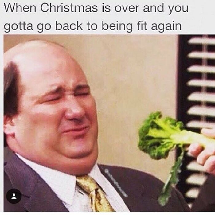 Man making a disgusted face while being offered broccoli, illustrating gym life and fitness struggles after Christmas.