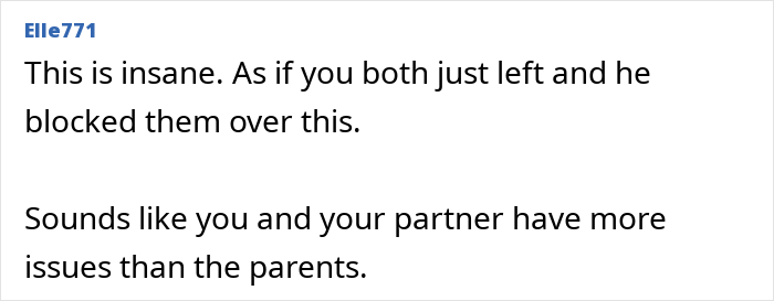 Commenter Elle771 responding to a shocked woman overhearing boyfriend&rsquo;s parents discussing her, advising on relationship issues.