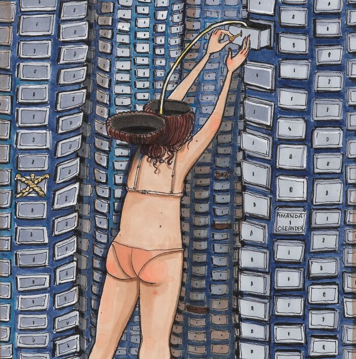 Illustration by Amanda Oleander of a woman reaching for a drawer, capturing the beauty of everyday moments.
