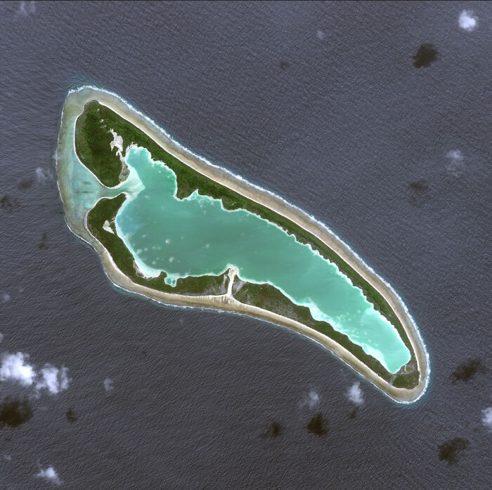 Satellite image of a remote island revealing a major clue in the Amelia Earhart mystery investigation.