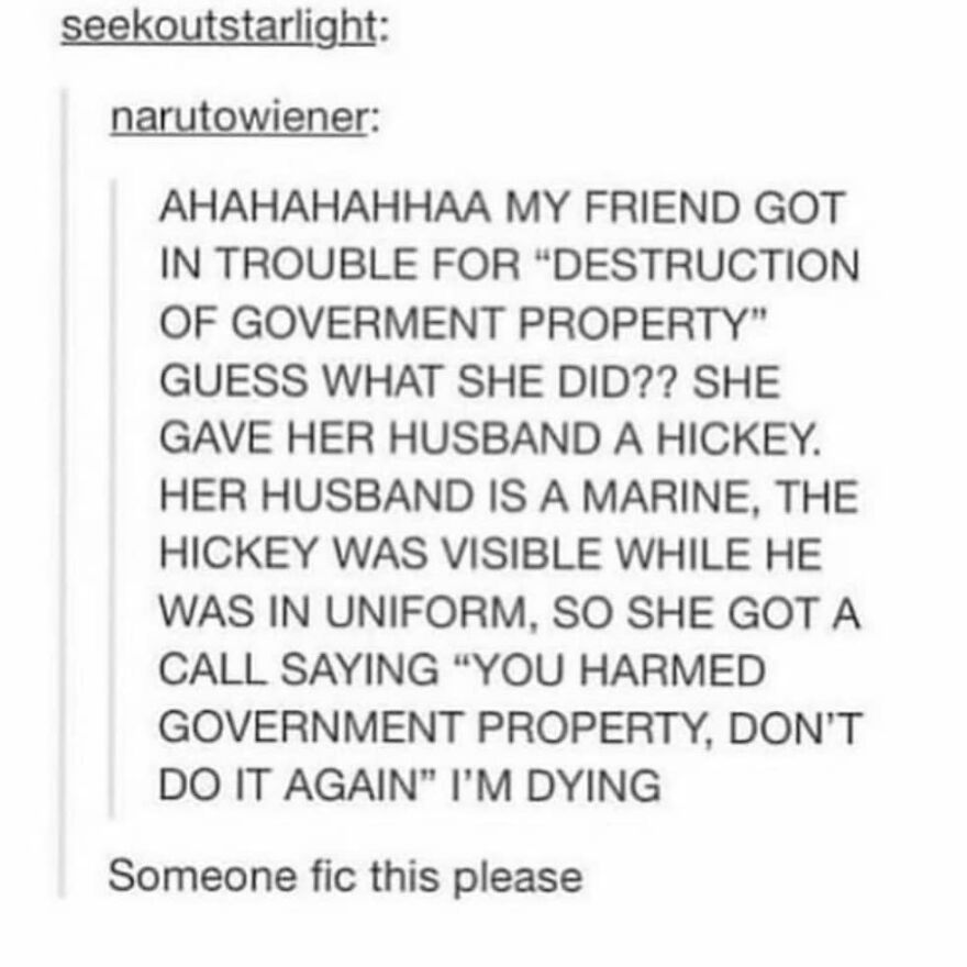 Text conversation sharing a funny totally true story about a hickey causing trouble for a Marine in uniform.