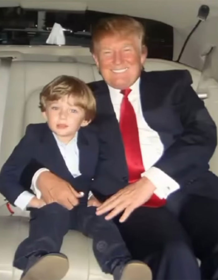 Barron Trump with Donald Trump in a car, highlighting Barron&rsquo;s luxury-filled childhood and high-profile family background.