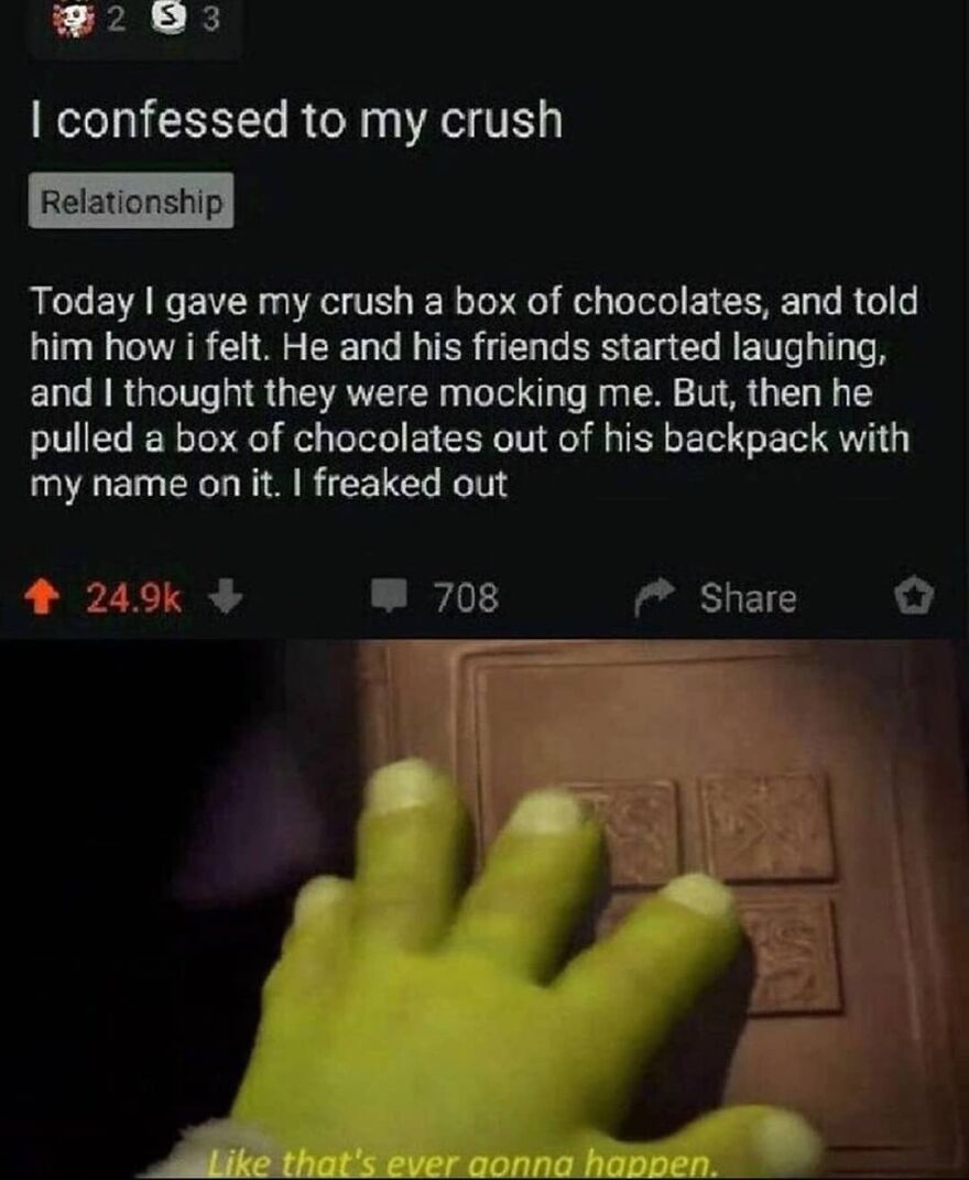 A funny story post about confessing to a crush, featured in a collection of totally true stories with new pics.