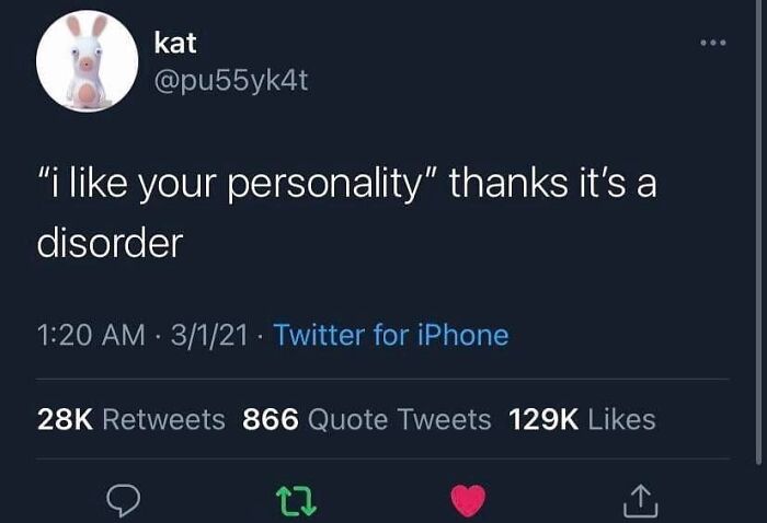 Social anxiety memes tweet reading "i like your personality thanks it’s a disorder" with high engagement on Twitter.