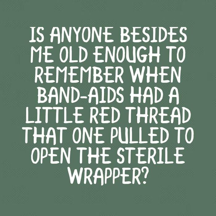 Text-based nostalgic post about band-aids with a red thread from the good old days related to '80s childhood memories.