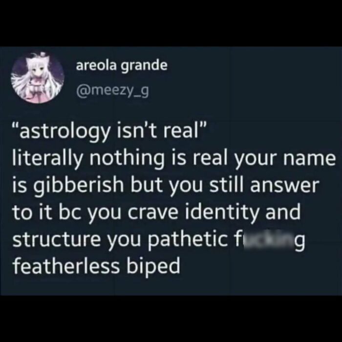 Screenshot of a casual nihilism meme about identity and reality, featuring ironic and dark humor.