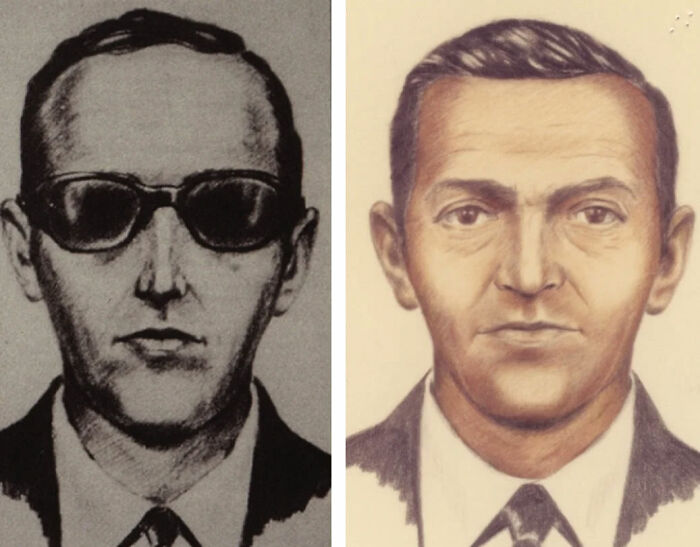 Composite sketches of DB Cooper, highlighting FBI investigation details in newly released Cooper case documents.