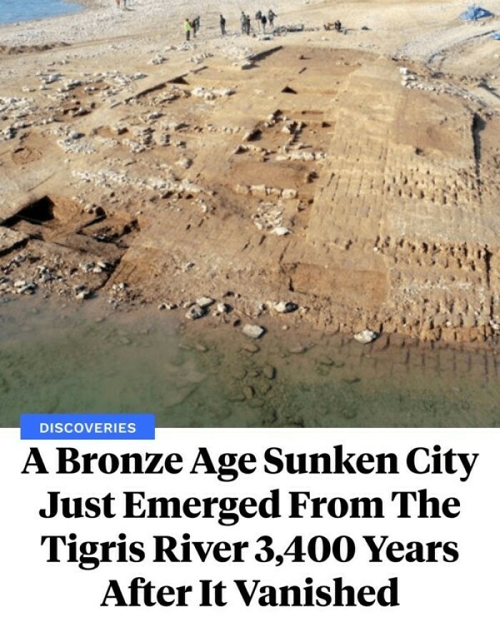 Bronze Age sunken city emerging from Tigris River, showcasing fascinating ancient archaeological discoveries and interesting facts.