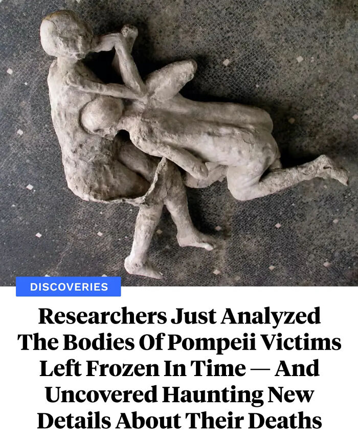 Alt text: Pompeii victims' bodies preserved in volcanic ash, revealing surprising interesting facts from ancient history discoveries.