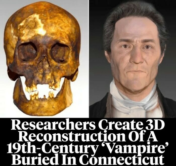 3D reconstruction of a 19th-century vampire skull and face, revealing surprising historical facts and insights.