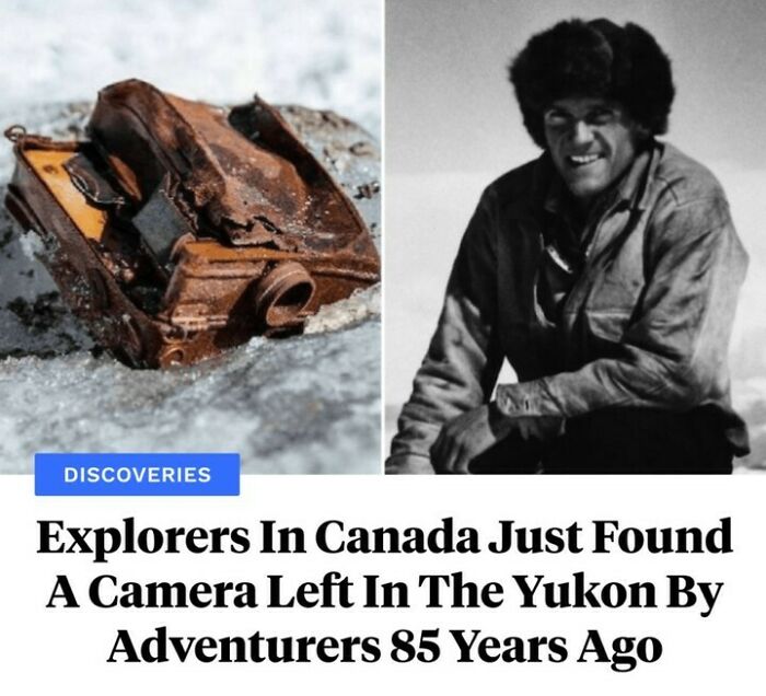 Rusty old camera found in Yukon ice by Canadian explorers reveals interesting facts from 85 years ago adventure history.