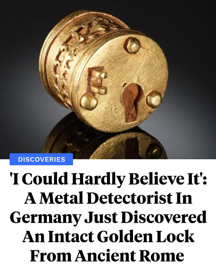 Intact ancient golden lock from Rome discovered by metal detectorist, showcasing one of many interesting facts.