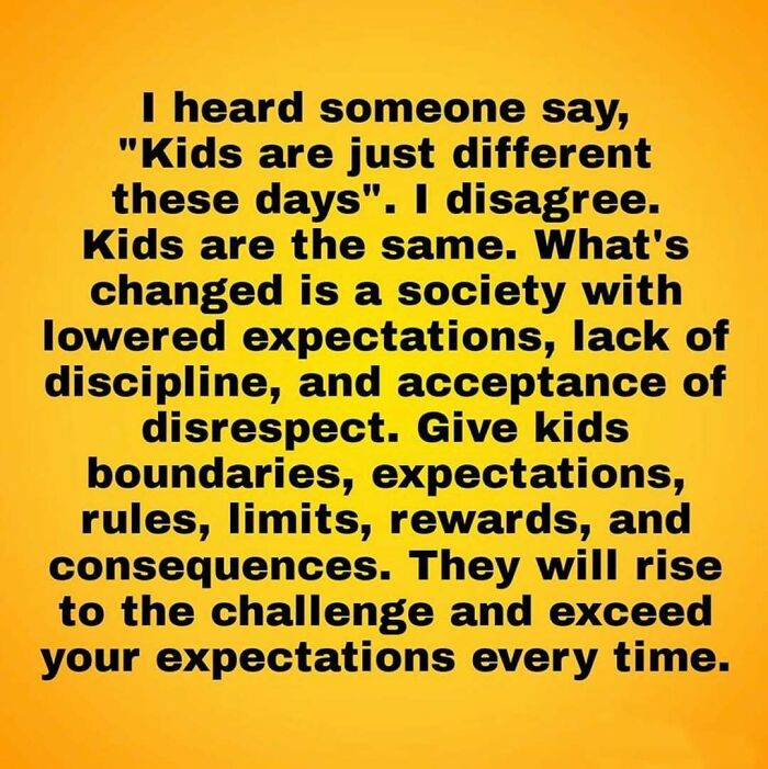 Inspirational quote on discipline and expectations reflecting the good old days relatable to '80s childhood memories.