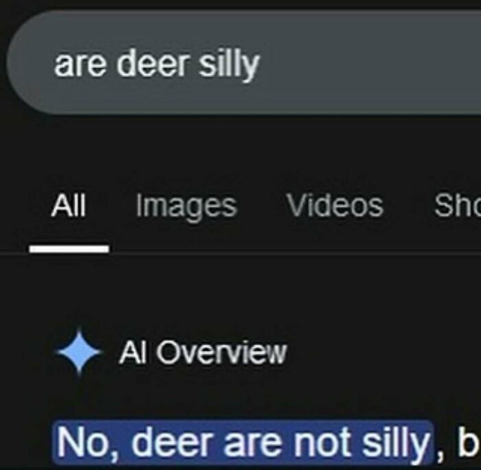 Screenshot of a humorous AI chat response about deer, featured in nerdy and weird memes collection.