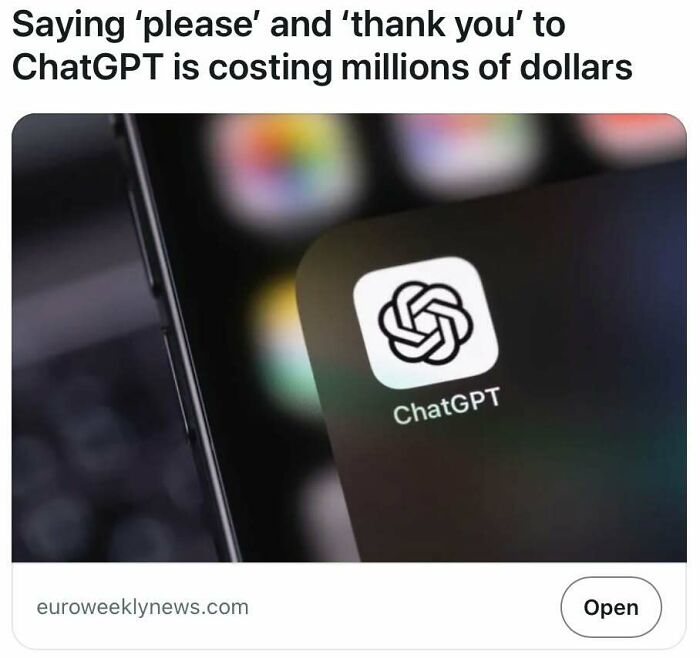 Smartphone screen showing ChatGPT app icon with a headline about ChatGPT costing millions, satire headlines theme.