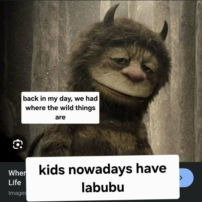 Memes featuring the Labubu doll comparing nostalgic childhood shows to current viral trends online.