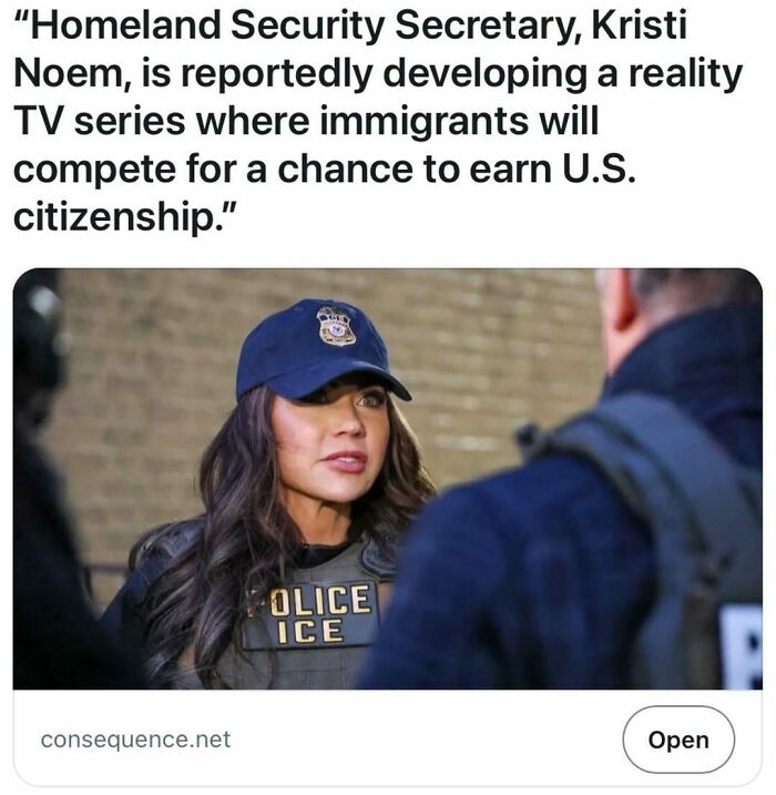 Woman in a police ICE uniform talking to a man, illustrating satire headlines that are unfortunately true.