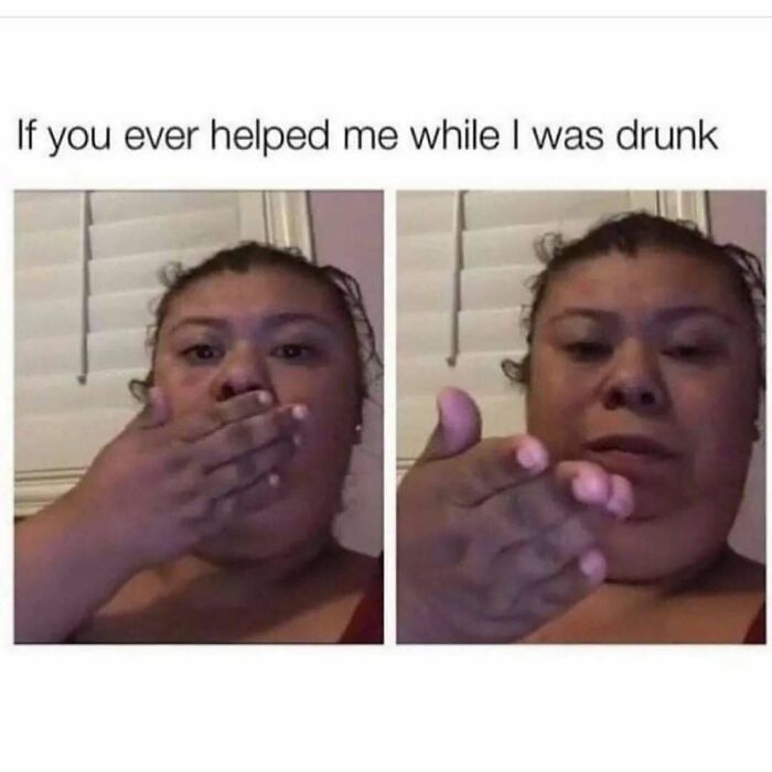 Woman making humorous faces in a meme about drunken help, illustrating funny memes that remind not to take life seriously.