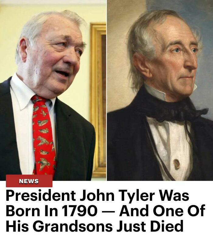 Split image showing an elderly man and a historical portrait highlighting surprising interesting facts about history and knowledge.