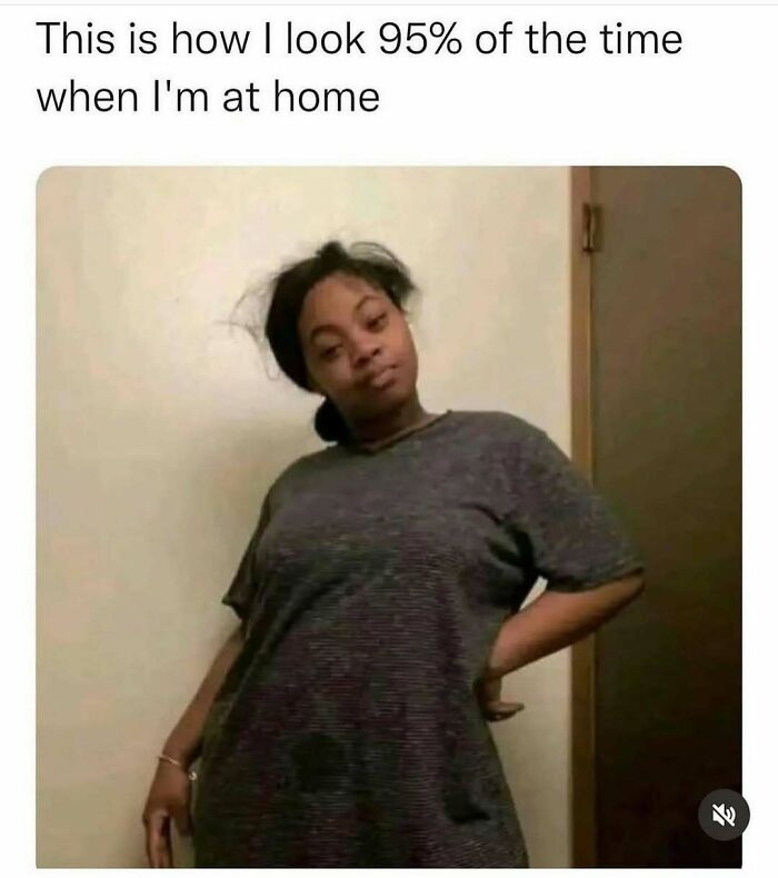 Woman with messy hair and casual clothes at home, humorously capturing the essence of funny memes about not taking life seriously.