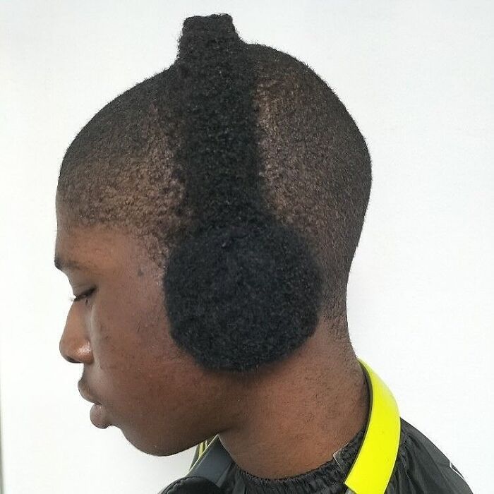 Side view of a person with hair styled to resemble headphones, a striking image in the pics that make no sense category.
