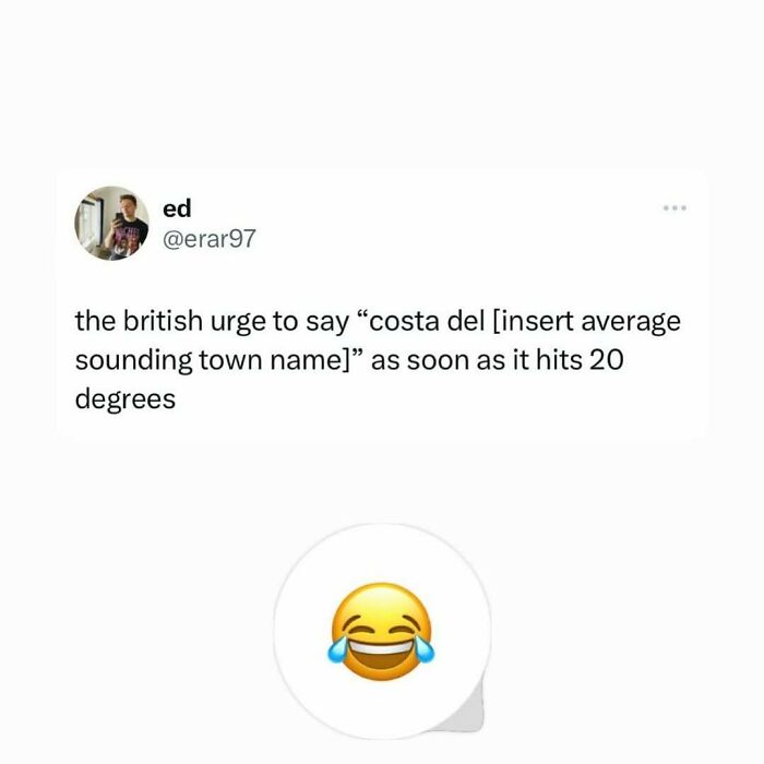 Screenshot of a funny meme about British humor on hot days, capturing life in the UK with relatable humor and emojis.