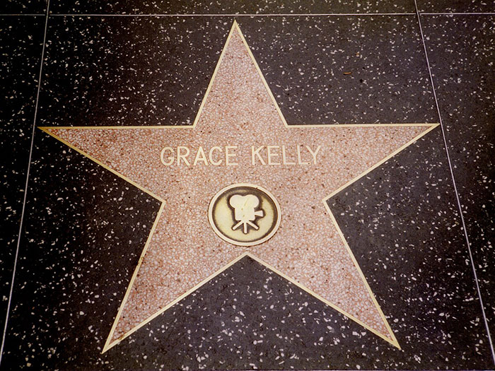 Grace Kelly&rsquo;s name on a Hollywood Walk of Fame star honoring the legendary actress and princess.