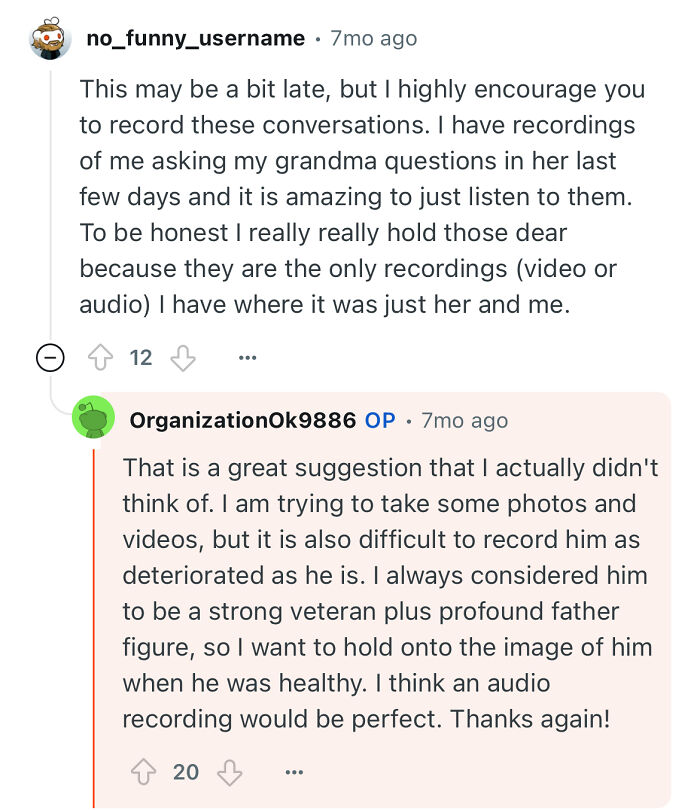 Reddit users discuss recording conversations with a grandfather who escaped North Korea to preserve his life stories.