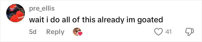 A social media comment stating the user already practices weird habits that might improve mental and physical health.