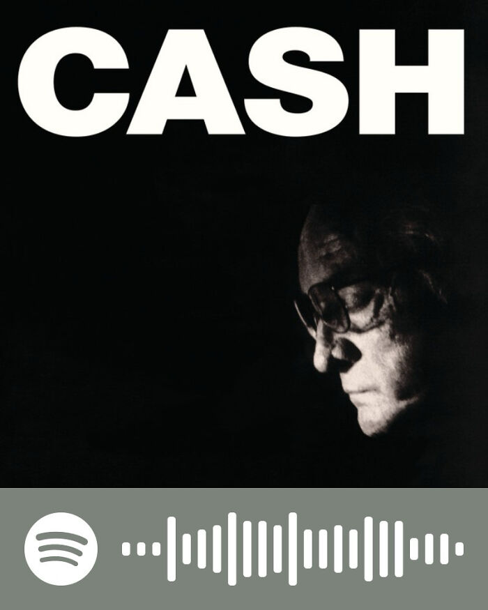 Album cover featuring a side profile of a man in glasses with the word cash above, symbolizing songs that hurt so good.