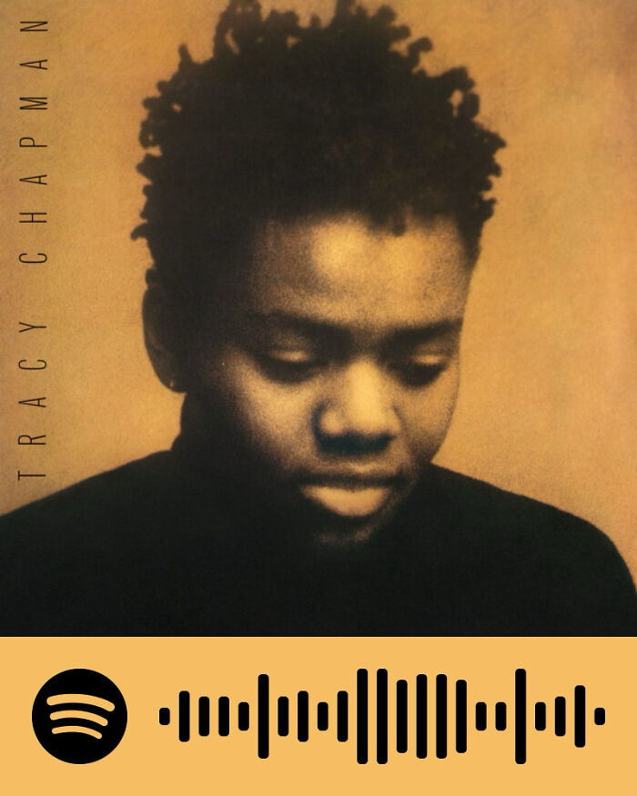 Portrait of Tracy Chapman with a Spotify sound code representing songs that hurt so good, popular with netizens.