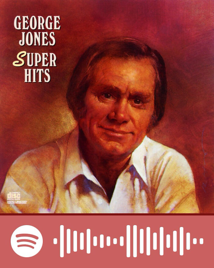Album cover of George Jones Super Hits with a Spotify code, related to songs that hurt so good listeners enjoy.