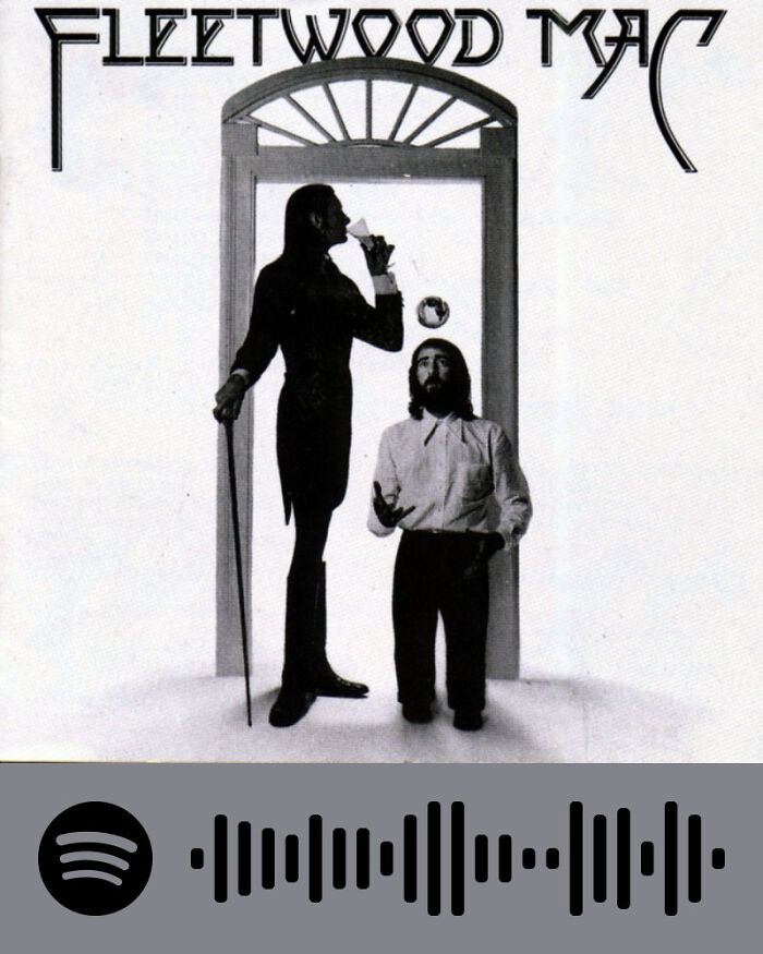 Fleetwood Mac album cover with two men, one juggling and the other drinking, representing songs that hurt so good.