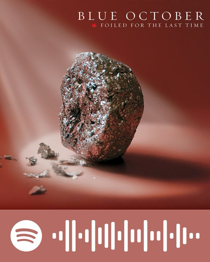 Album cover of Blue October's Foiled For The Last Time with a crumpled foil ball, related to songs that hurt so good.