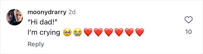 Screenshot of a social media comment expressing emotional reaction to Harry Potter stars' surprise reunion with "Hi dad" message.