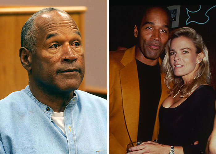 O.J. Simpson in a courtroom setting and a vintage photo of him with a woman, illustrating stars who went from beloved to hated.