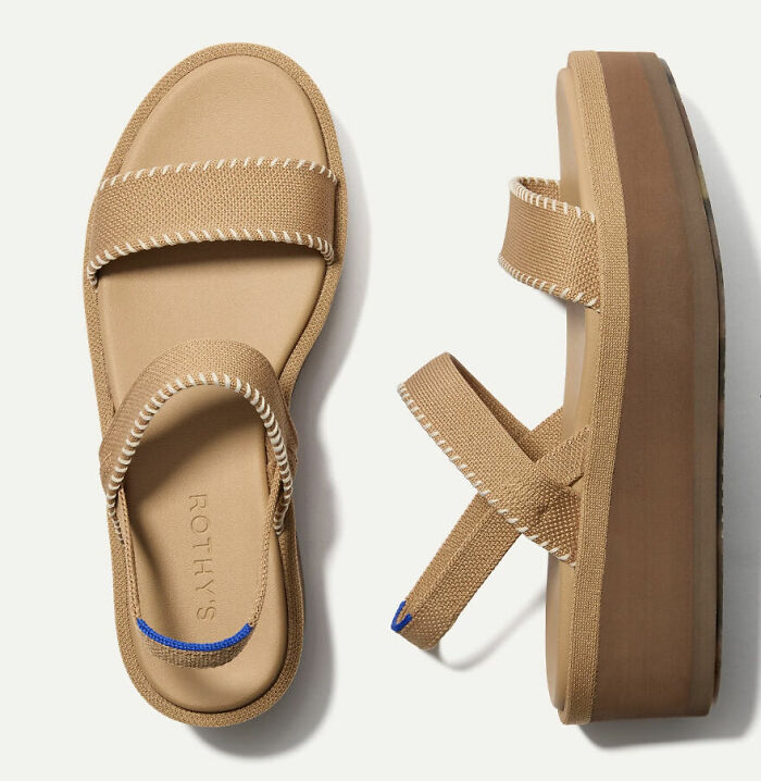 Beige platform sandals with comfortable straps and stitching detail, perfect for sandal season in Europe. - 5