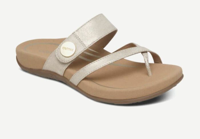 Beige comfortable sandal with a cushioned sole and stylish straps, perfect for sandal season in Europe. - 11