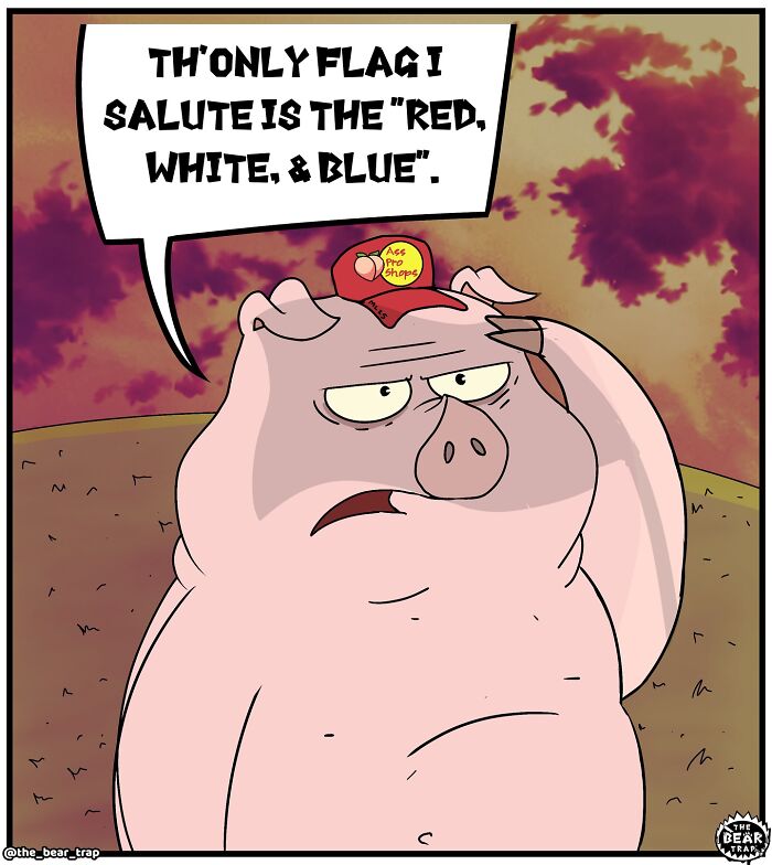 Cartoon pig in a red hat delivering a comic about real-life struggles in hilarious animal comics style.