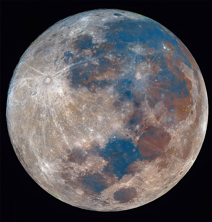 Detailed color-enhanced photo of the moon showcasing breathtaking space photography from the 2025 astronomy shortlist