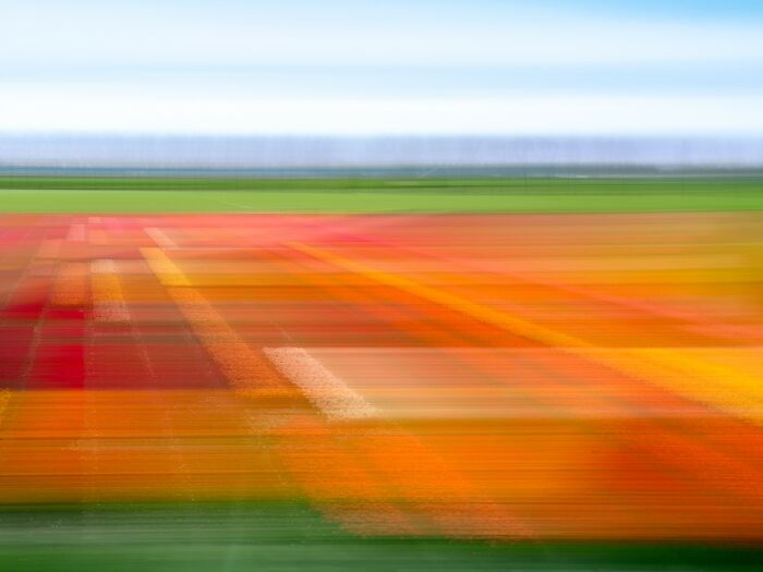 Abstract color photograph featuring vibrant red, orange, and yellow hues in a blurred landscape, showcasing best color photography.