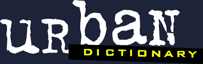 Urban Dictionary logo with distressed white text on black background and yellow highlight, representing viral popular slang definitions.