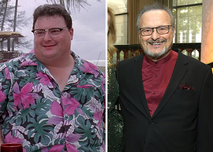 Actor in floral shirt from 90s and a recent photo showing how some 90s stars from childhood are totally unrecognizable now.