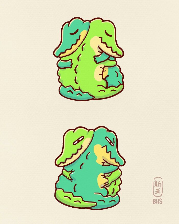 Two pairs of cute cartoon alligators hugging each other in a relatable comic style featuring cute animals.