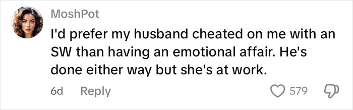 Social media comment highlighting emotional vs physical affairs, related to professional escort and racial discrimination debate.